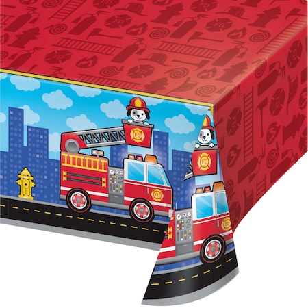 Fire Truck Plastic Tablecloth, 102x54, 6PK